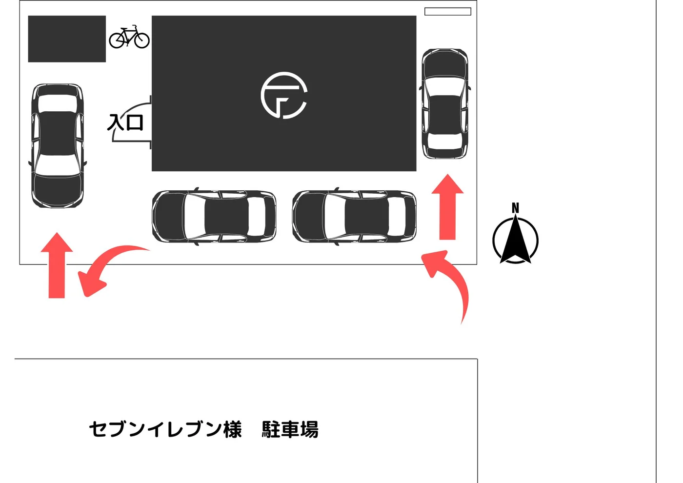 敷地内の駐車場の配置図（4台）